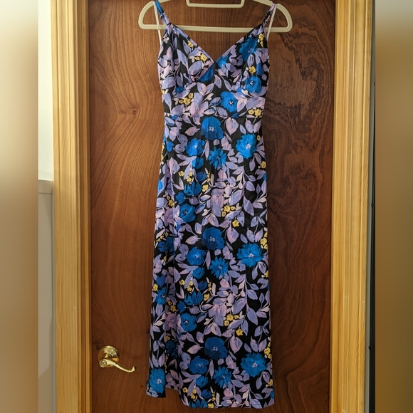 Lulu's Going for Bold Blue Floral Satin Tie-Back Midi Dress NWT - Picture 5 of 5
